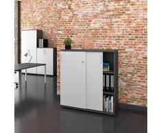 Uni Aktenschrank abschließbar 3OH 1,0 M Weiß-Anthrazit Büroschrank Schiebetürenschrank