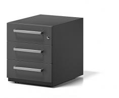 BISLEY Rollcontainer mit 3 Universal Schubladen | Bürocontainer aus Metall abschließbar | Tischcontainer mit Rollen | TÜV / GS geprüft (Tiefe: 565 mm, Schwarz)