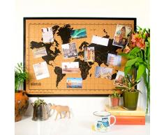 Milimetrado - Weltkarte Pinnwand aus Kork / Weltkarte Poster Kork Pinnwand mit Kiefernholz Rahmen - 50 x 70 cm - Schwarz