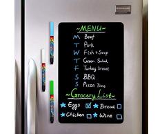 CUHIOY Magnetisches Whiteboard- Kühlschrank Magnettafel für Schwarz-Schreibtafel- Familie Menü Wochenplaner, Einkaufsliste, Memo Notiz, Graffiti abwischbar Magnet White Board, 4 Kreidemarker 1Radierer