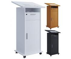 VCM Stehpult Rednerpult Lesepult Rollen Schublade Mobil Schreibpult Stehtisch Meeta mit Tür Weiß