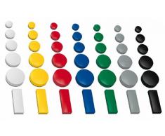 30x Magnete, farbig sortiert, 3 verschieden Größen Ø 24 u. 32 u. 54x19 mm, Haftmagnete für Whiteboard, Kühlschrank, Magnettafel, Magnetset, M - 30 Stück