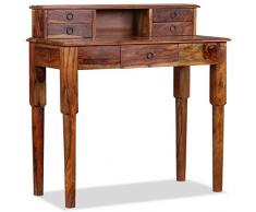 SHENGFENG Schreibtisch mit 5 Schubladen Bürotisch Arbeitstisch Sheesham Massivholz 90 x 40 x 90 cm