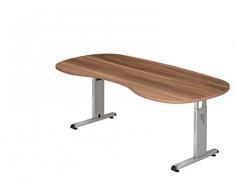 DR-Büro Schreibtisch höhenverstellbar nierenform 200 x 100 cm - Höhe 65-85 cm - Bürotisch mit silberfarbenem Gestell - 7 Farben, Farbe:Zwetschge