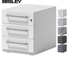 BISLEY Rollcontainer mit 3 Universal Schubladen | Bürocontainer aus Metall abschließbar | Tischcontainer mit Rollen | (Tiefe: 565 mm, Weiß)