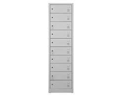 Certeo Notebookschrank | 10 Fächer | Anschlag rechts | HxBxT 180 x 50 x 50 cm | Grau | Laptopschrank Schließfachschrank Tabletschrank Werfachschrank