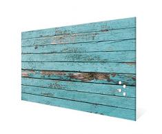 BANJADO Glas Magnettafel mit 4 Magneten | Magnetwand 90x60cm | Memoboard perfekt für die Küche | Magnetboard groß mit Motiv Blaue Holzlatten