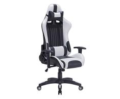 Racing Hochwertiger Bürostuhl Gaming Stuhl, Ergonomischer höhenverstellbar Schreibtischstuhl Chefsessel Computerstuhl Drehstuhl mit einstellbaren Armlehnen, Kunstleder Sportsitz Game Chair (Weiß)