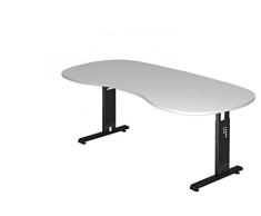 Schreibtisch DR-Büro Serie O - 200 x 100 cm - einstellbar 65 bis 85 cm - Gestell schwarz - Nierenform - Kabelwanne, Farbe Büromöbel:Grau