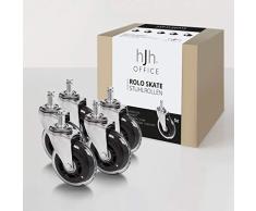 hjh OFFICE 729403 Bürostuhlrollen ROLO Skate Silber/Transparent 5 x Hartbodenrollen 11 mm x 75 mm ohne Bremse