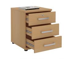 CARO-Möbel Bürocontainer Schreibtischcontainer Büroschrank Toronto, buchefarben, abschließbar mit 3 Schubladen, 44 x 58 x 45 cm