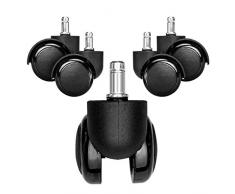 kwmobile 5x Hartbodenroller 10/50mm - auch für Weichboden - gummiert - 360° Bürostuhl Rollen Ersatzrollen - Ersatz Bürostuhlrollen Set in Schwarz