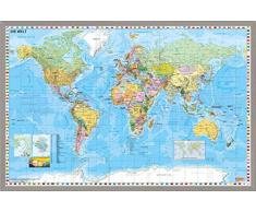 Weltkarte DEUTSCH Pinnwand aus Kork, ca. 59 cm (Höhe) x 89 cm (Länge) Worldmap