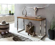 Konsolentisch GUN Massivholz Sheesham Konsole mit Metallbeinen Schreibtisch Landhaus-Stil Sideboard Modern Massiv Echt-holz Natur Anrichte PC-Tisch Sekretär Tisch Flur HxBxT: 77x120x45cm