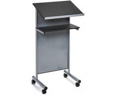 Rädern Rednerpult mit Ablage - silber/schwarz - Compact stehend Schreibtisch für Lesung - Laptop-Ständer / (MEHRWEG)