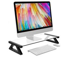 PSSYXT Computertisch PC Monitor Laptop Stand gehärtetes Glas Computer Schreibtisch USB 2.0 Anzug für Laptop Monitor Tisch tragbar, 2
