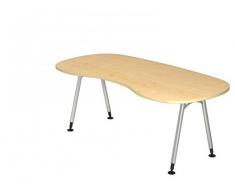 DR-Büro Schreibtisch 200 x 100 cm - Höhe einstellbar von 68-76 cm - nierenförmiger Bürotisch in 7 Farben - Gestell Silber - Kabelwanne, Farbe:Ahorn