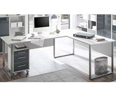 moebel-guenstig24.de Eckschreibtisch Office LINE LUX Winkelschreibtisch Schreibtisch Rollcontainer B�ro Lichtgrau Abs. Glas Graphit