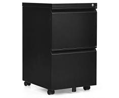 COSTWAY Rollcontainer Metall, Büroschrank mit 2 Schubladen, Aktenschrank abschließbar, Bürocontainer mobil, für Zuhause und Büro (schwarz)