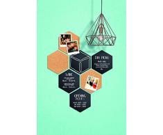 Securit Kreide- und Korktafeln in Hexagonform, 4x Kreidetafel, 3x Kork, mit Pinnadeln und Klettband zur Wandbefestigung und einem weißen Kreidemarker