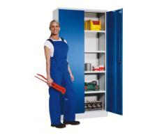 QUIPO Universalschrank mit Flügeltüren und 4 Fachböden - HxBxT 1942 x 915 x 421 mm Korpus lichtgrau / Türen enzianblau