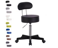 1stuff® Profi Rollhocker Bürohocker mit Lehne - Squash BACKLIKE - bis 180kg -bis 72cm -Rollen gebremst - Drehhocker Arzthocker Arbeitshocker Praxishocker Küchenhocker (schwarz)