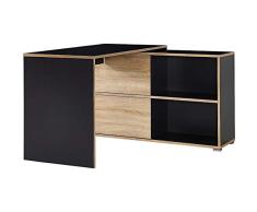 Certeo Porto Schreibtisch in Anthrazit/Sonoma-Eiche | Wangenschreibtisch mit integriertem Sideboard | 4 Fächer + 2 Schiebetüren |HxBxT 76 x 120 x 120 cm