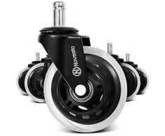 NOVAATO Bürostuhl Rollen im 5er Set - Geräuschlose Hartbodenrollen 10mm x 22 mm - Leicht Gleitende Bürostuhlrollen für Kratzerfreie Fußböden