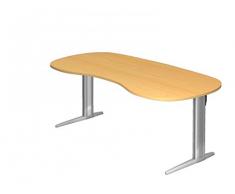 Schreibtisch DR-Büro Serie XS - 200 x 100 cm - 7 Farben - Arbeitshöhe 72 cm - Nierenform - Gestell Silber, Farbe Büromöbel:Buche