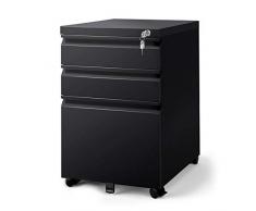 DEVAISE Metall Aktenschränke / Rollcontainer / Büro-Rollcontainer / Bürocontainer mit 3 Schublade für A4; Mobilen, Abschließbar, 60cm H, Schwarz