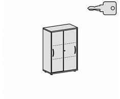 Schiebetürenschrank Büro, Büroschrank aus Holz, Oberboden 25 mm, mit Standfüßen, abschließbar, 800x425x1182, Weiß/Weiß, Geramöbel