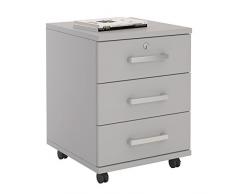 CARO-Möbel Rollcontainer Bürocontainer Büroschrank Vancouver, in lichtgrau, abschließbar mit 3 Schubladen, 44 x 58 x 45 cm