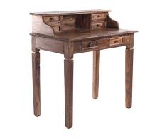 DESIGN DELIGHTS Vintage MASSIVHOLZ SEKRETÄR Imperial | Mahagoni Holz, 101x97x55cm (HxBxT) | Schreibtisch mit 6 Schubladen im antiken Kolonialstil, Holztisch, Bürotisch | Farbe: 02 Hellbraun