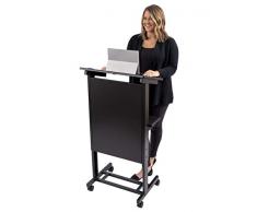 Stand Up Desk Store Mobiles höhenverstellbares Rednerpult, Schwerlast-Stahlrahmen (Schwarzer Rahmen/Schwarze Regale)