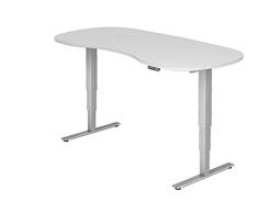Steh-Sitz-Schreibtisch DR-Büro - 200 x 100 cm - elektr. höhenverstlb. bis 128 cm - 7 Farben erhältlich - Gestell Silber - Memory Schalter - Nierenform, Farbe Büromöbel:Weiss