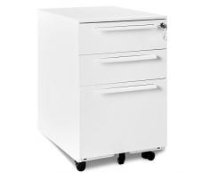 Merax Rollcontainer Abschließbar inkl 3 Schübe, 39 x 52 x 60cm Grundsolide Verarbeitung Schreibtisch Büromöbel Schubladenschrank Metall mit 3 Schubladen für A4 Hängeregistratur(Weiss A)