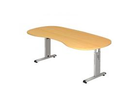 DR-Büro Schreibtisch höhenverstellbar nierenform 200 x 100 cm - Höhe 65-85 cm - Bürotisch mit silberfarbenem Gestell - 7 Farben, Farbe:Buche