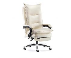 YGB Bürostuhl Höhenverstellbarer Bürostuhl mit Ausziehbarer Fußablage Extra Großer Orthopädischer Chefsessel Ergonomischer Gaming Stuhl(Schwarz), Creamy-White