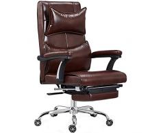 YGB Bürostuhl,Höhenverstellbarer Bürostuhl mit Klappbarer Kopfstütze Ausziehbarer Fußablage Extra Großer Orthopädischer Chefsessel Ergonomischer Gaming Stuhl(Brown)