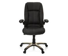 hjh OFFICE 621600 Bürostuhl Chefsessel PALATIN Kunstleder schwarz, bequeme Polsterung und hohe Rückenlehne, abklappbare Armlehnen, Bürostuhl, 100 Kg, XXL Chefsessel, Drehstuhl ergonomisch