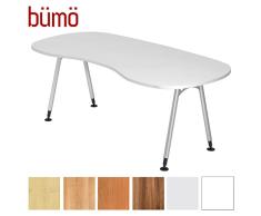 bümö® Schreibtisch höhenverstellbar | Bürotisch in 6 Dekoren & 7 Formen | Büroschreibtisch Profiqualität (Nierenform: 200x100 cm, Weiß)
