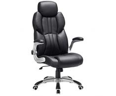 SONGMICS Bürostuhl, ergonomischer Drehstuhl, mit klappbaren Armlehnen, Nylon-Sternfuß, Tragfähigkeit 150 kg, schwarz OBG65BK