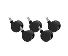 AMSTYLE Teppichbodenrollen 5er Set Rollen für Bürostuhl Schwarz Stift 11mm/Durchmesser 60mm Weichbodenrollen für Teppichboden Drehstuhlrollen Stuhlrollen für weiche Böden