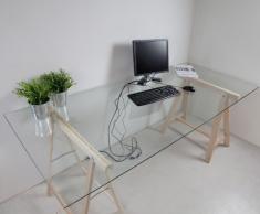 Glasplatte Klarglas für Schreibtisch 775 x 2050 x 8mm, 8mm Sicherheitsglas mit Kabeldurchführung