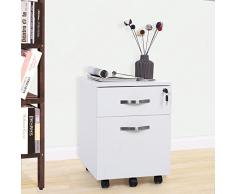 SONGMICS Abschließbar Rollcontainer Büroschrank mit 2 Schubladen 5 Rollen unten schreibtisch Büromöbel weiß 44 x 40 x 54,5 cm LCD22W