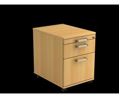 Rollcontainer 58cm,1 Schub, 1 Hängeregister,Schloß, Chromgriff, Buche