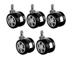 RACEMASTER® 5er Set Bürostuhlrollen, universell für Hartböden und Teppich, Racing Design, XL Rollen 60 mm