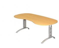 Nierenförmiger Schreibtisch DR-Büro - Maße 200 x 100 cm - Gestell Silber - höheneinstellbar 65-85 cm - Bürotisch in 7 Farbvarianten - Kabelwanne, Farbe Büromöbel:Buche