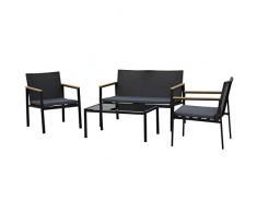 Outsunny Garten Möbelset, 4-teilige Sitzgruppe, Sitzgarnitur, 3 Sofa, Couchtisch, mit Sitzkissen, PP Rattan, Schwarz 108 x 66 x 75 cm