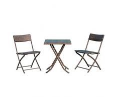 Outsunny Bistroset Polyrattan 3tlg. Sitzgruppe Essgruppe Tisch-Stuhl Set Balkonmöbel Gartenmöbel Garnitur Kaffeebraun
